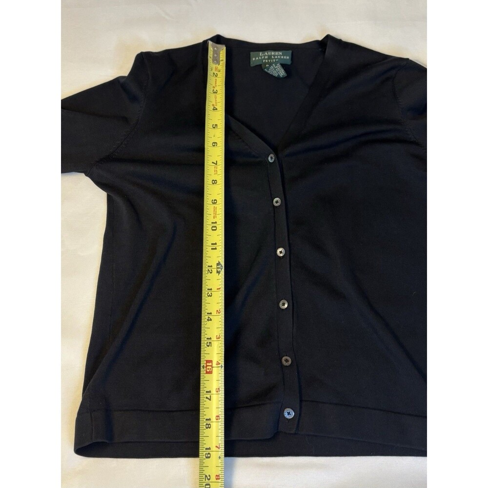 LAUREN RALPH LAUREN Black Silk Blend Cardigan Sweater Women Petite Small Buttons - Picture 8 of 9